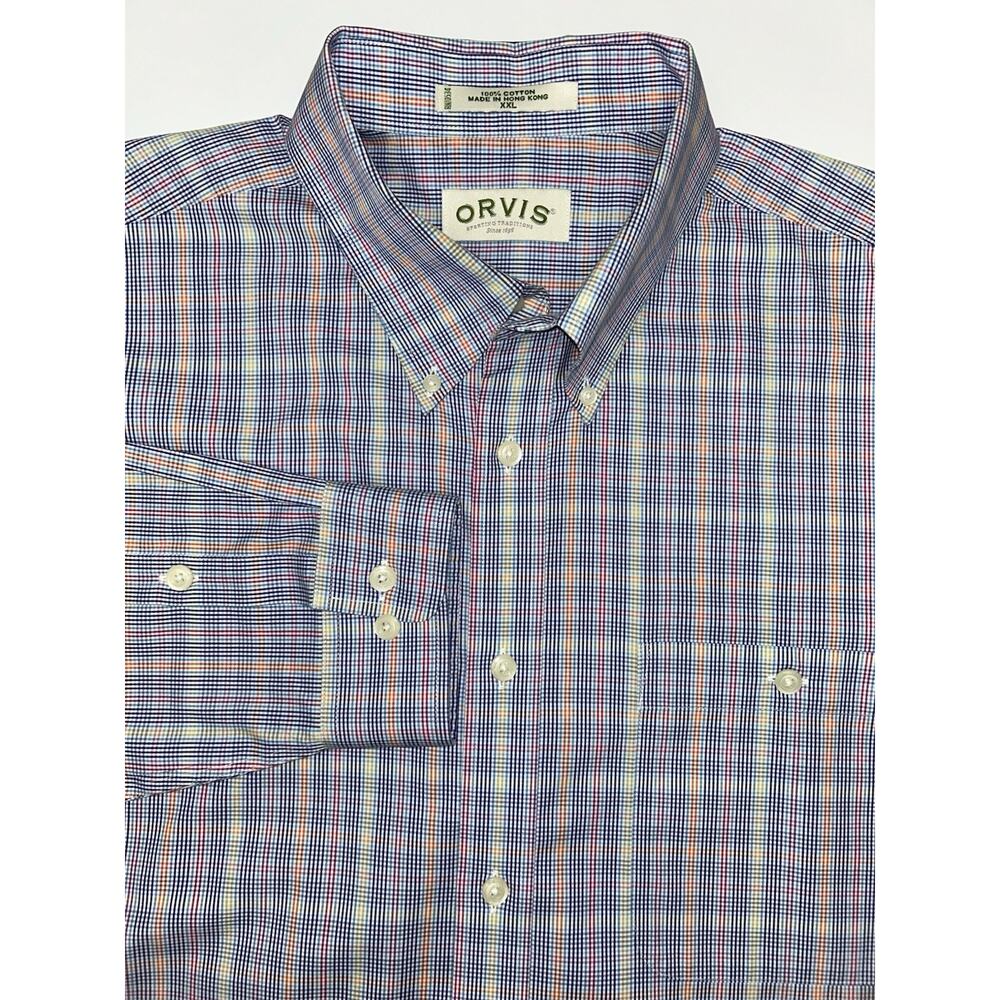 Orvis Button Shirt Multicolor Grid Check Pocket Cotton Casual Lightweight XXL